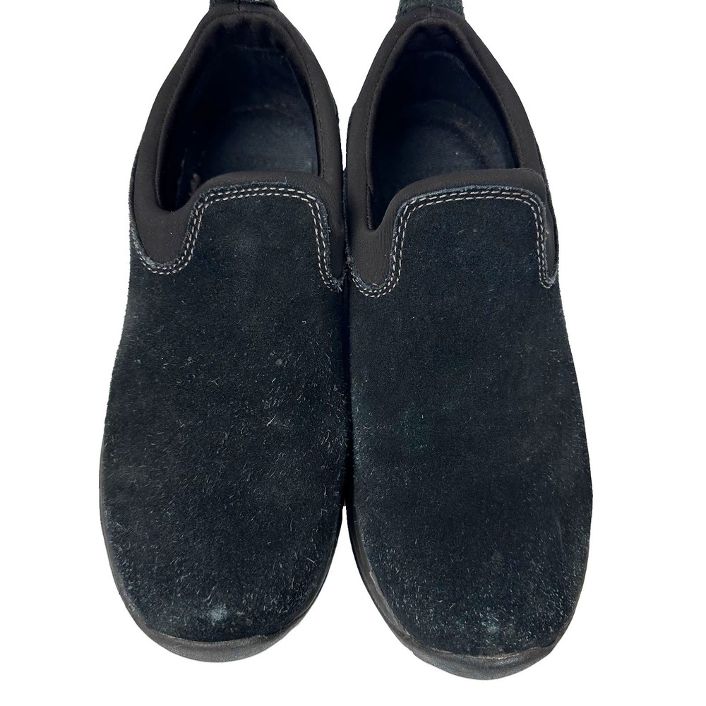 Lands' End Mens Black Suede Slip-On Casual Shoes Round Toe Rubber Outsole